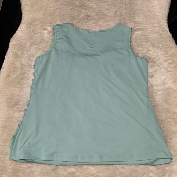 New Ashley Stewart Ruffled Blue Blouse Size 18/20 Sleeveless Shirt - Picture 4 of 6